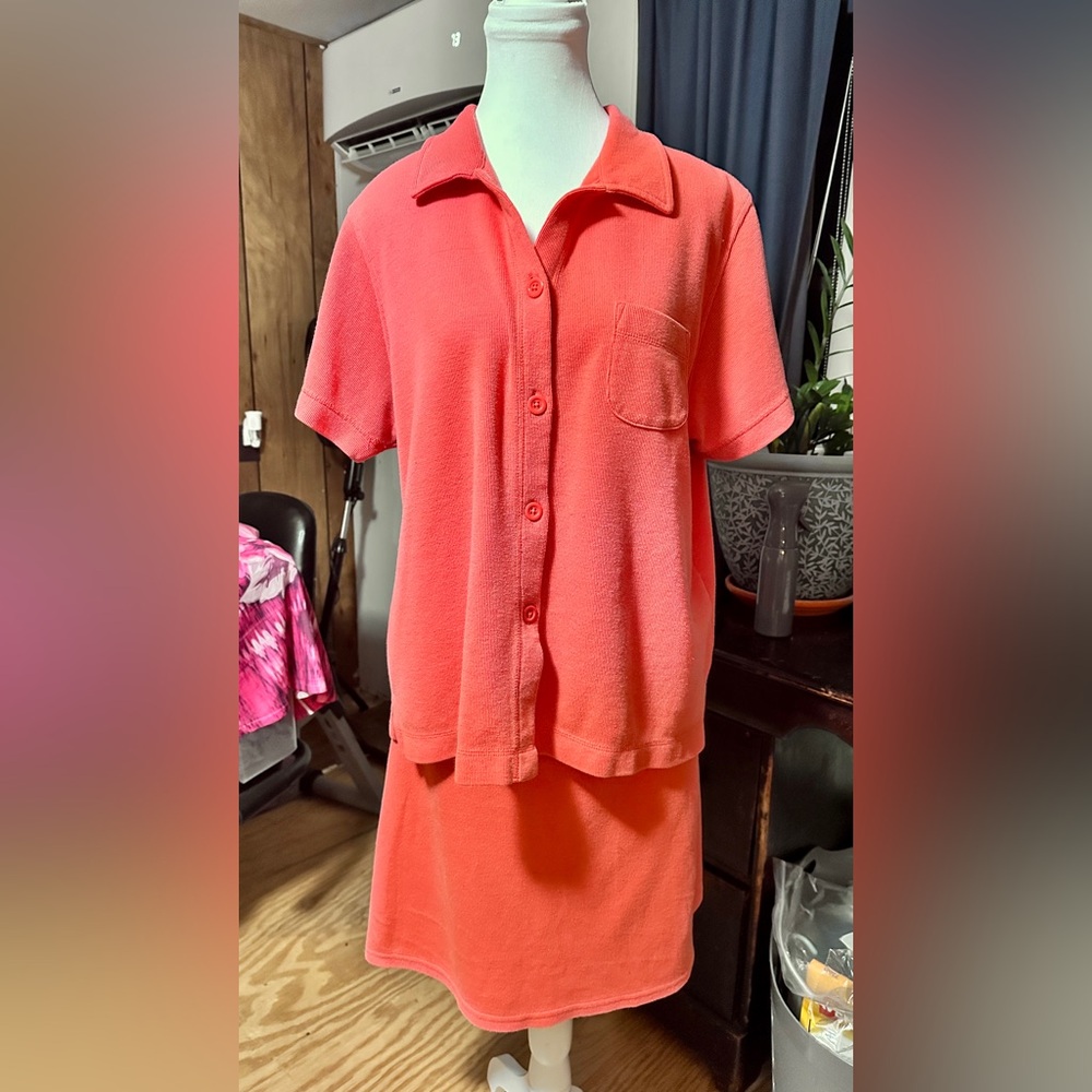 2PC SET☀️Bobbie Brooks Coral Pocket Polo & False Wrap Skort, Sz XL